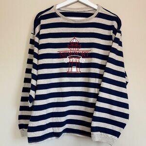 Vintage Disney Paris Newport Bay Club Blue Striped Rugby Crewneck Sweatshirt XL